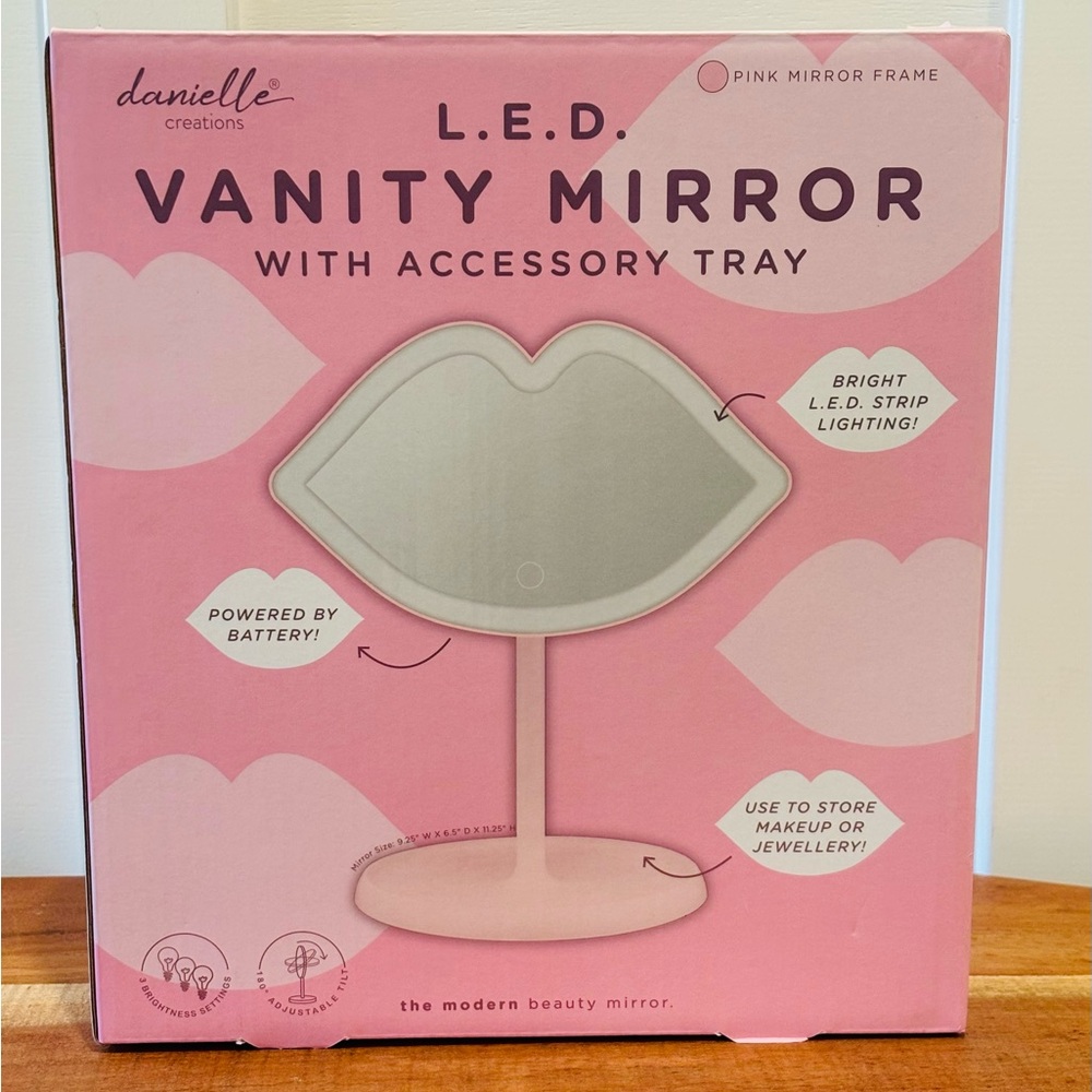 Danielle Creations Pink Lips Shaped LED Vanity Mirror with Accessory Tray